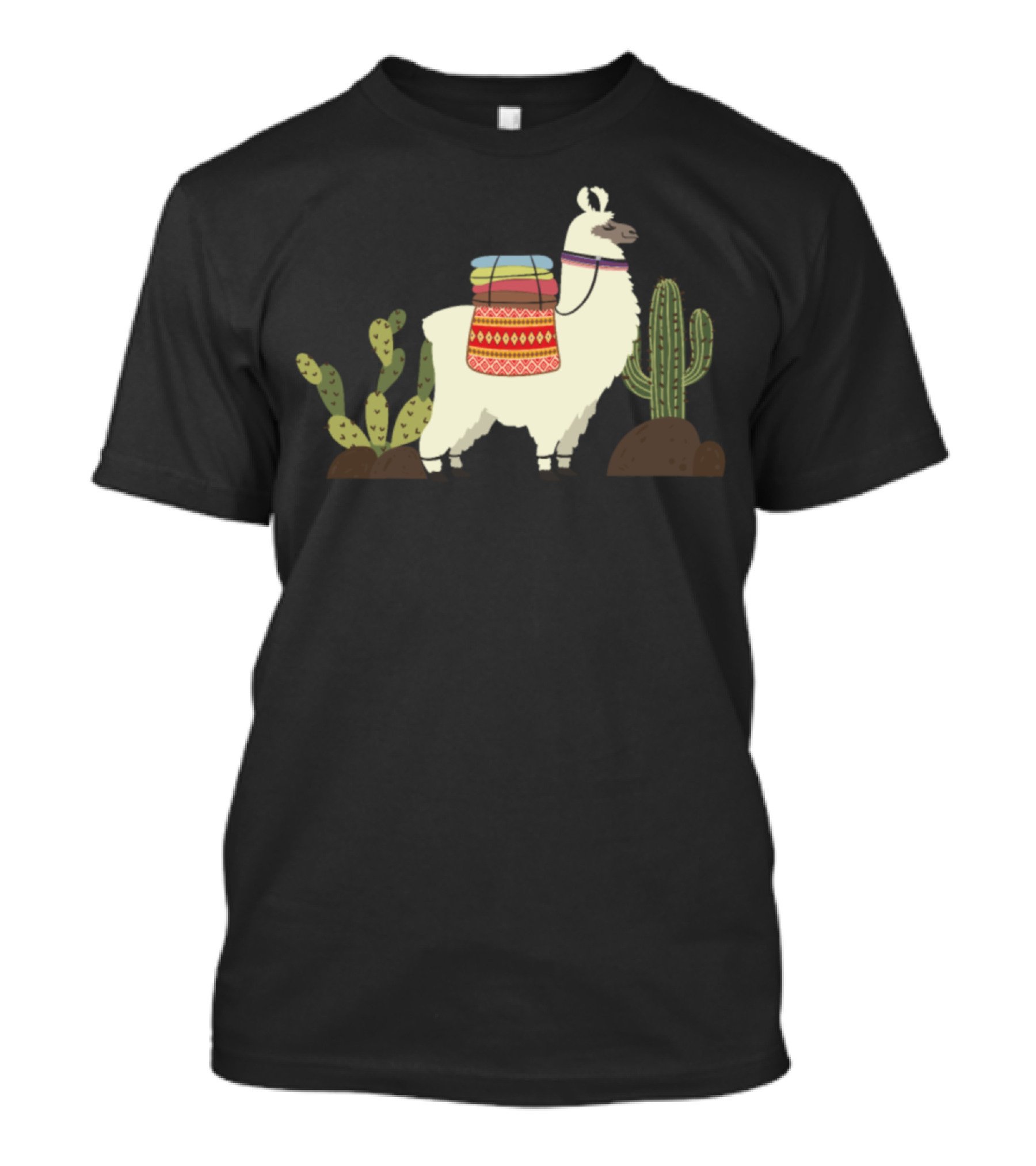 Aztec Pattern Llama With Cactus Desert Scene T-Shirt