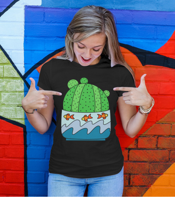 Ball Cactus With Goldfish And Waves In Pot T-Shirt