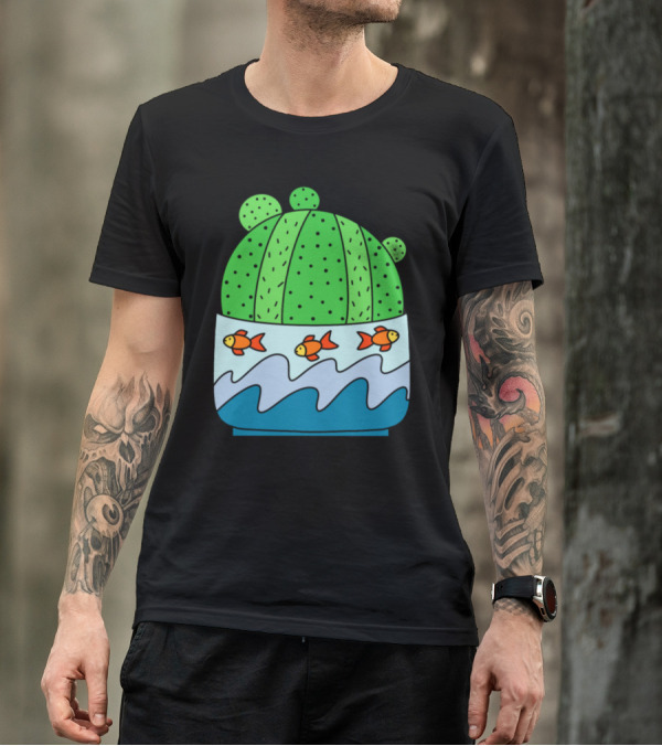 Ball Cactus With Goldfish And Waves In Pot T-Shirt
