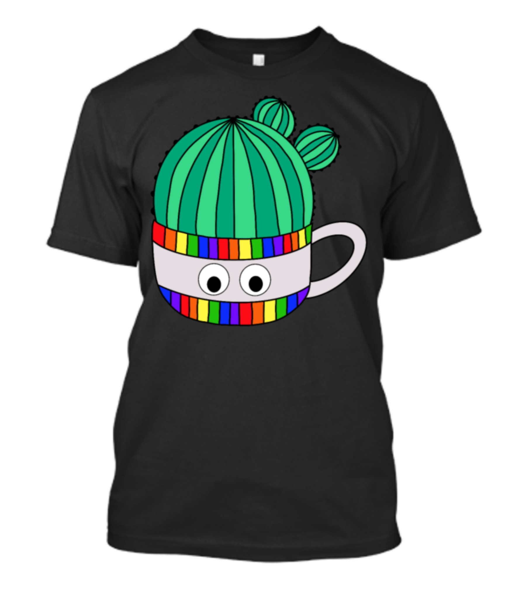 Barrel Cactus Coffee Mug With Rainbow Stripes And Googly Eyes T-Shirt