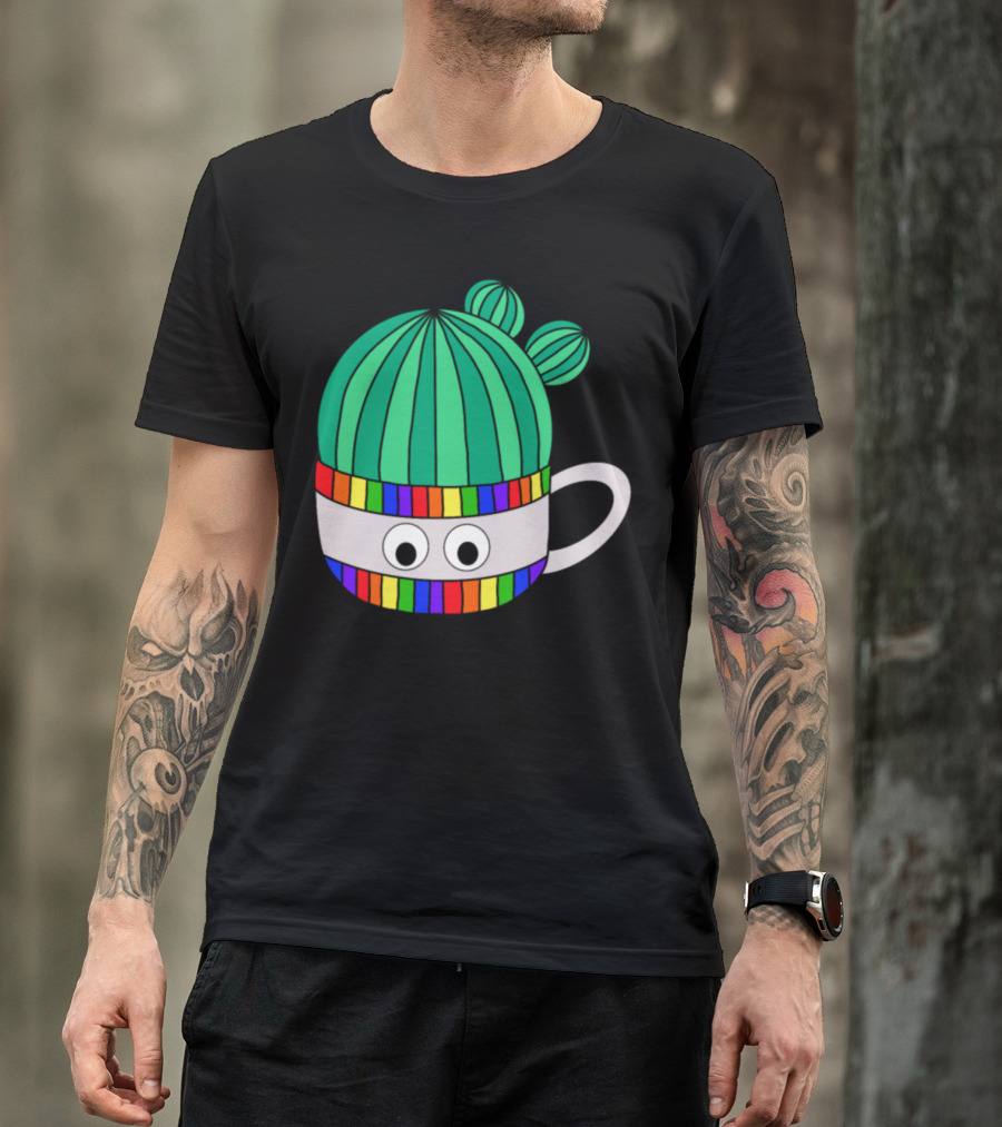 Barrel Cactus Coffee Mug With Rainbow Stripes And Googly Eyes T-Shirt