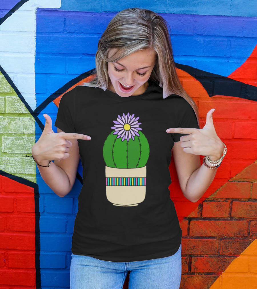 Barrel Cactus With Purple Flower In Decorative Nice Pot T-Shirt