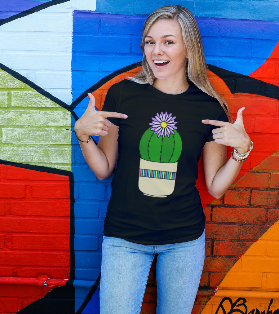 Barrel Cactus With Purple Flower In Decorative Nice Pot T-Shirt