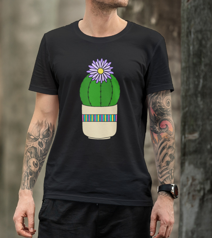 Barrel Cactus With Purple Flower In Decorative Nice Pot T-Shirt
