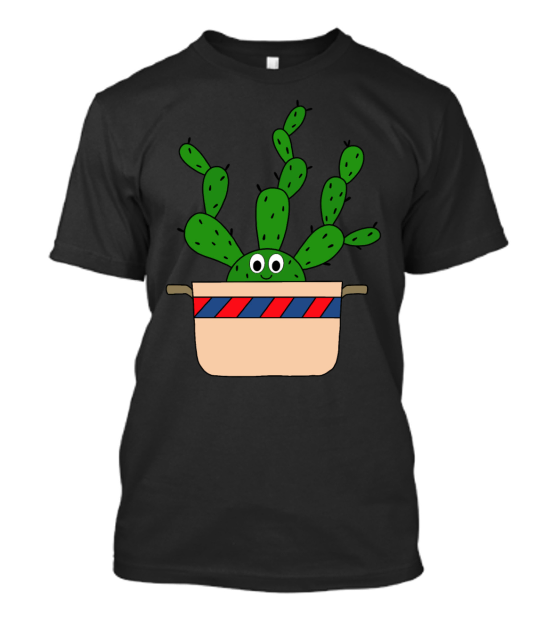 Beaver Tail Cactus In Smiling Old Pot With Red And Blue Stripes T-Shirt