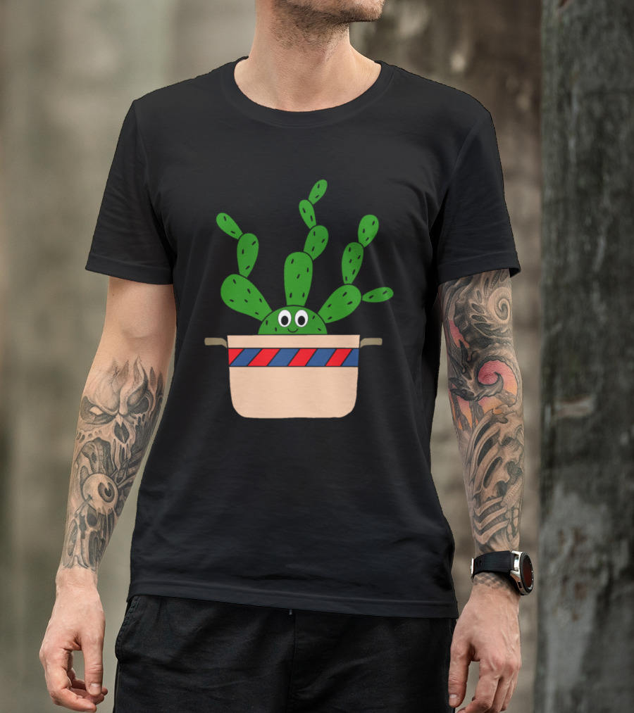Beaver Tail Cactus In Smiling Old Pot With Red And Blue Stripes T-Shirt