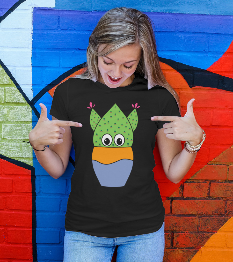 Playful Beavers Tail Cactus Cartoon In Colorful Jar T-Shirt