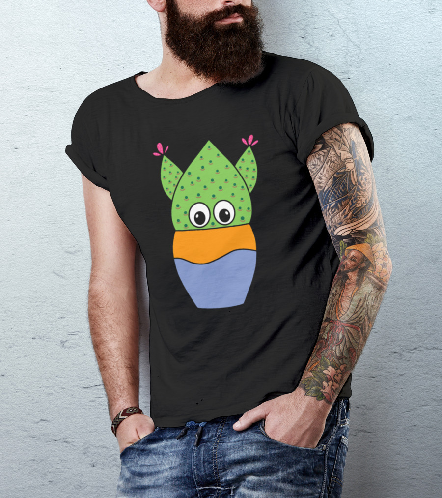 Playful Beavers Tail Cactus Cartoon In Colorful Jar T-Shirt
