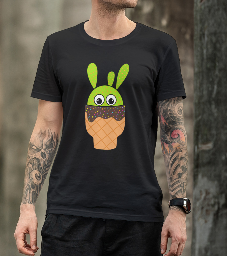 Beavers Tail Cactus Ice Cream Cone Pot With Sprinkles And Big Eyes T-Shirt