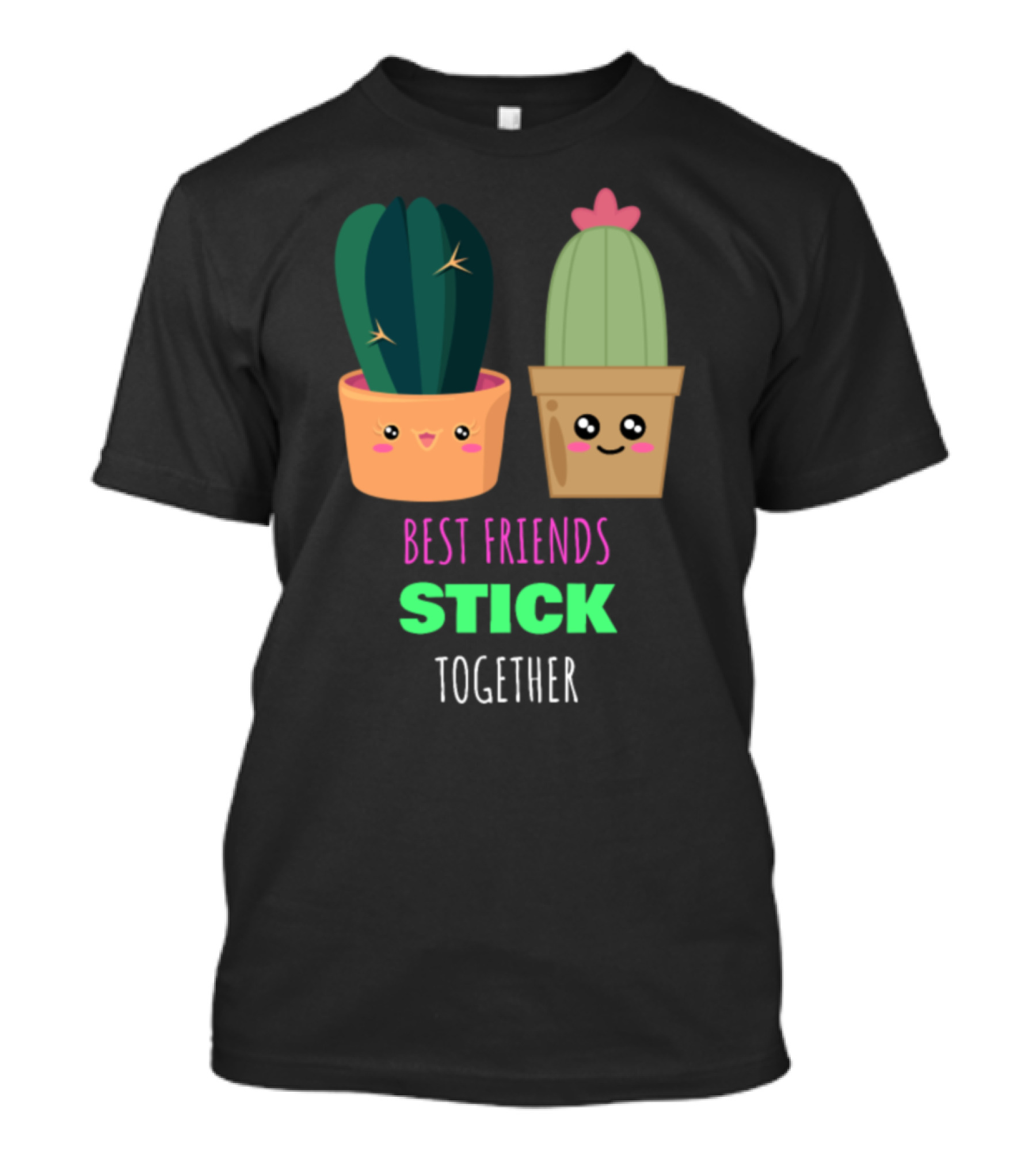 Best Friends Stick Together Cute Smiling Cactus Pun T-Shirt