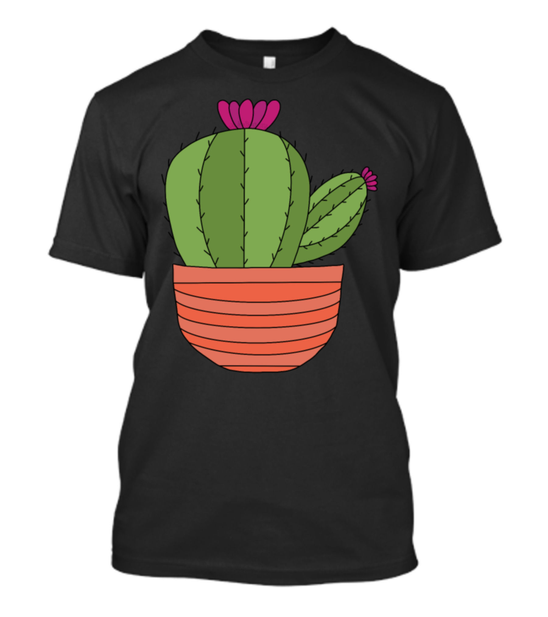 Big Green Cactus In Orange Pot With Pink Flowers T-Shirt