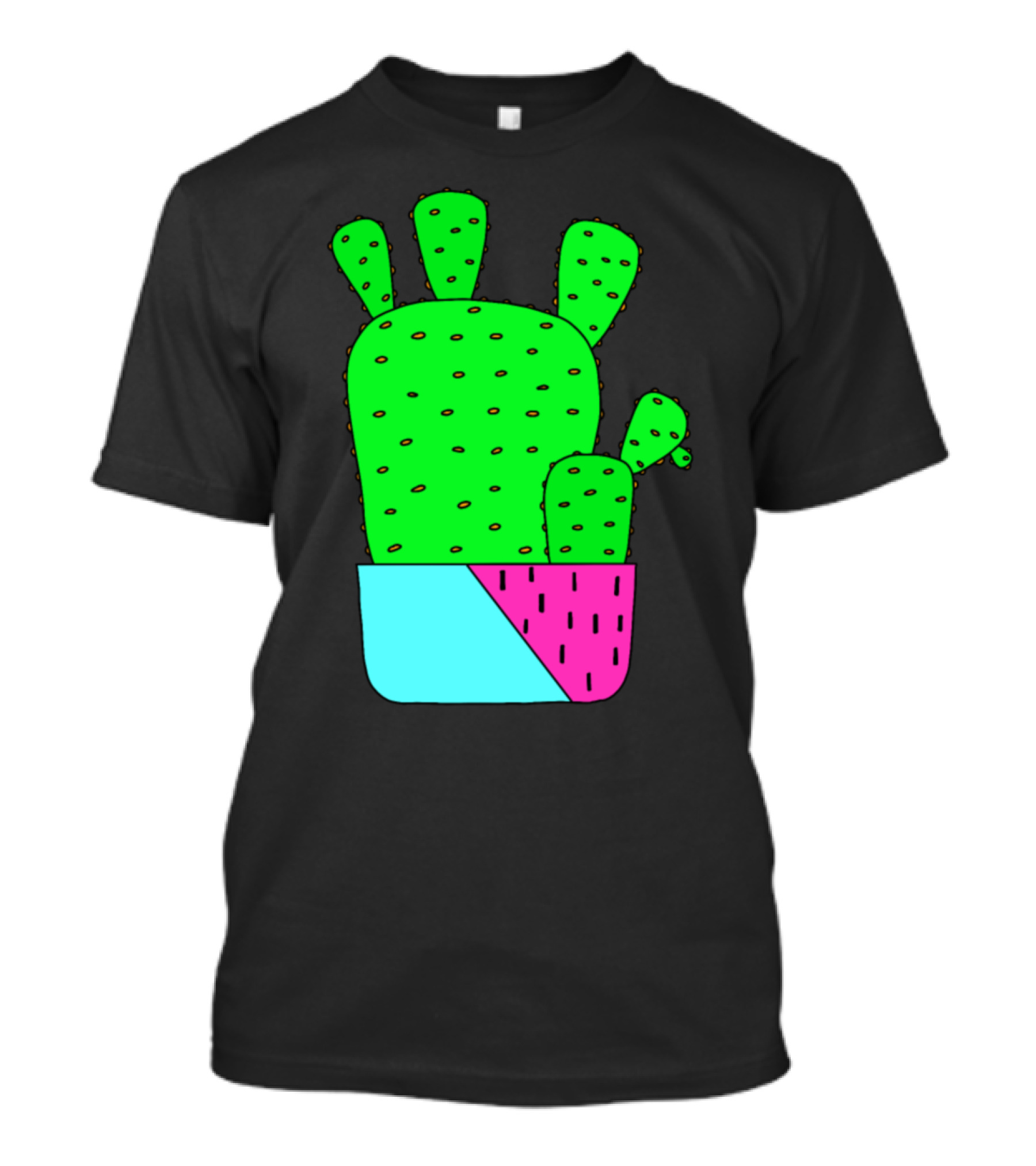 Big Cacti In Bright Green With Colorful Pink And Blue Planter T-Shirt
