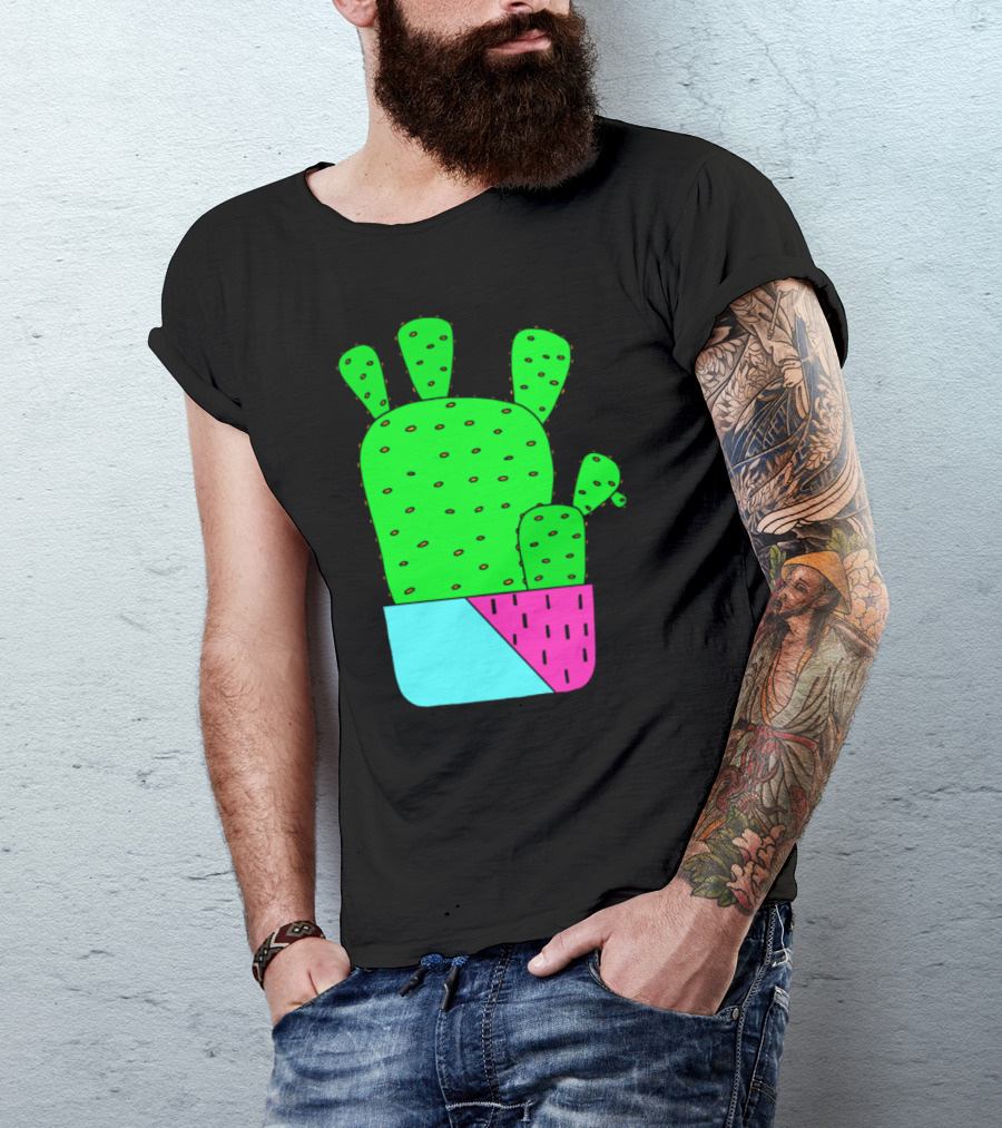 Big Cacti In Bright Green With Colorful Pink And Blue Planter T-Shirt