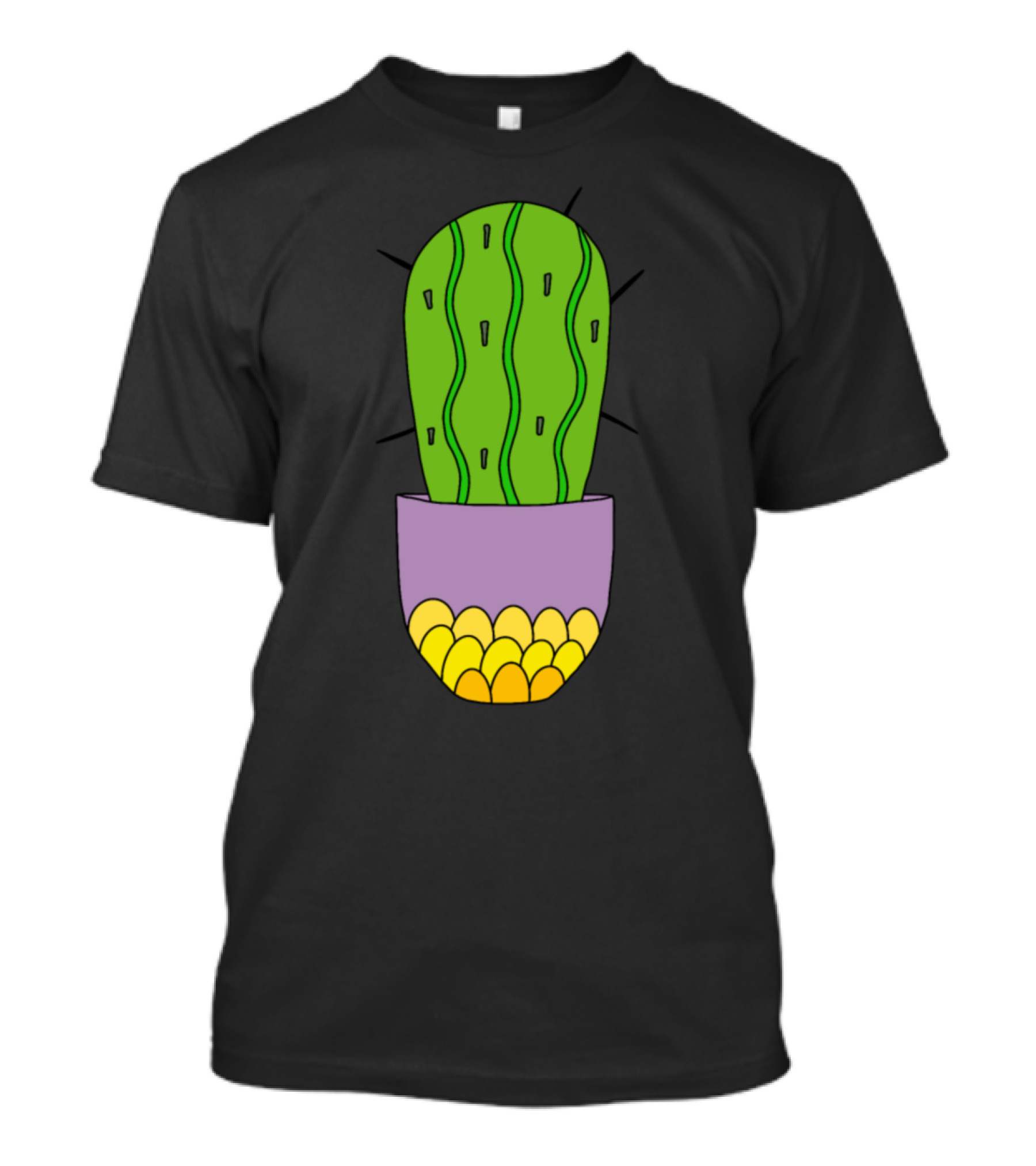 Big Spiky Cactus In Purple Scalloped Pot With Yellow Pebbles T-Shirt