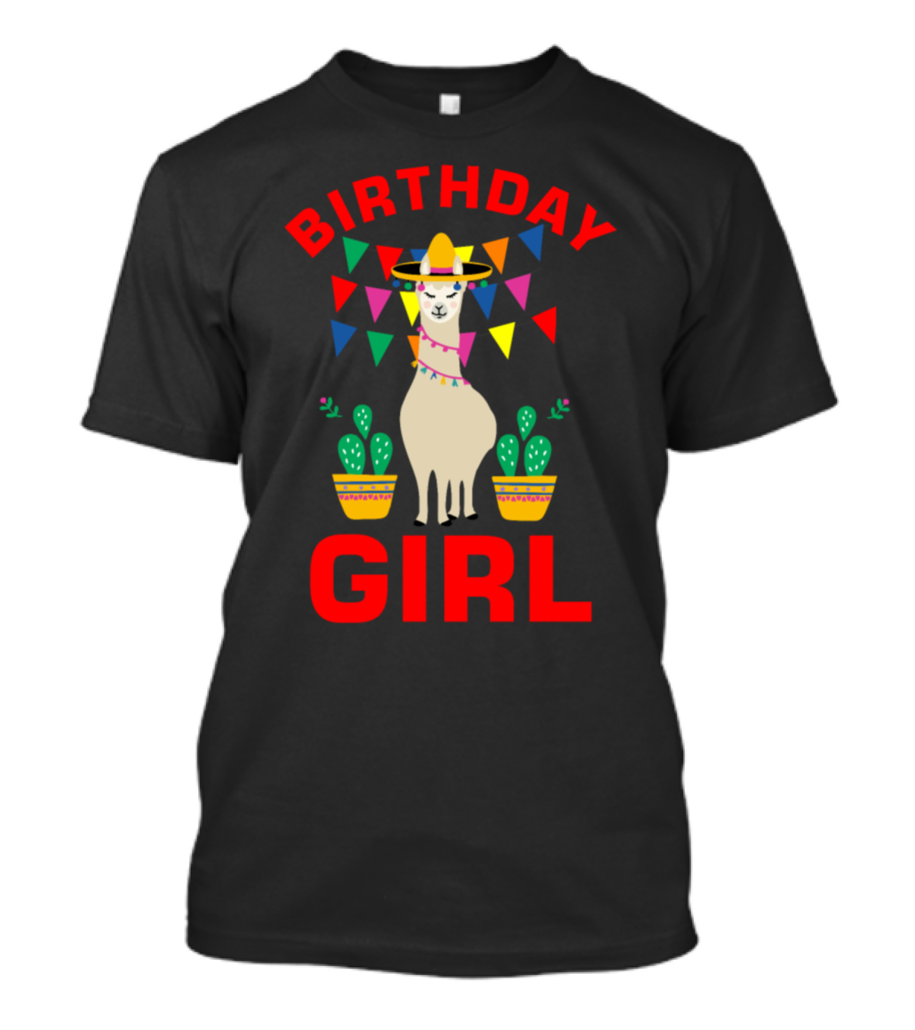 Birthday Girl Llama With Cactus Fiesta Hat T-Shirt