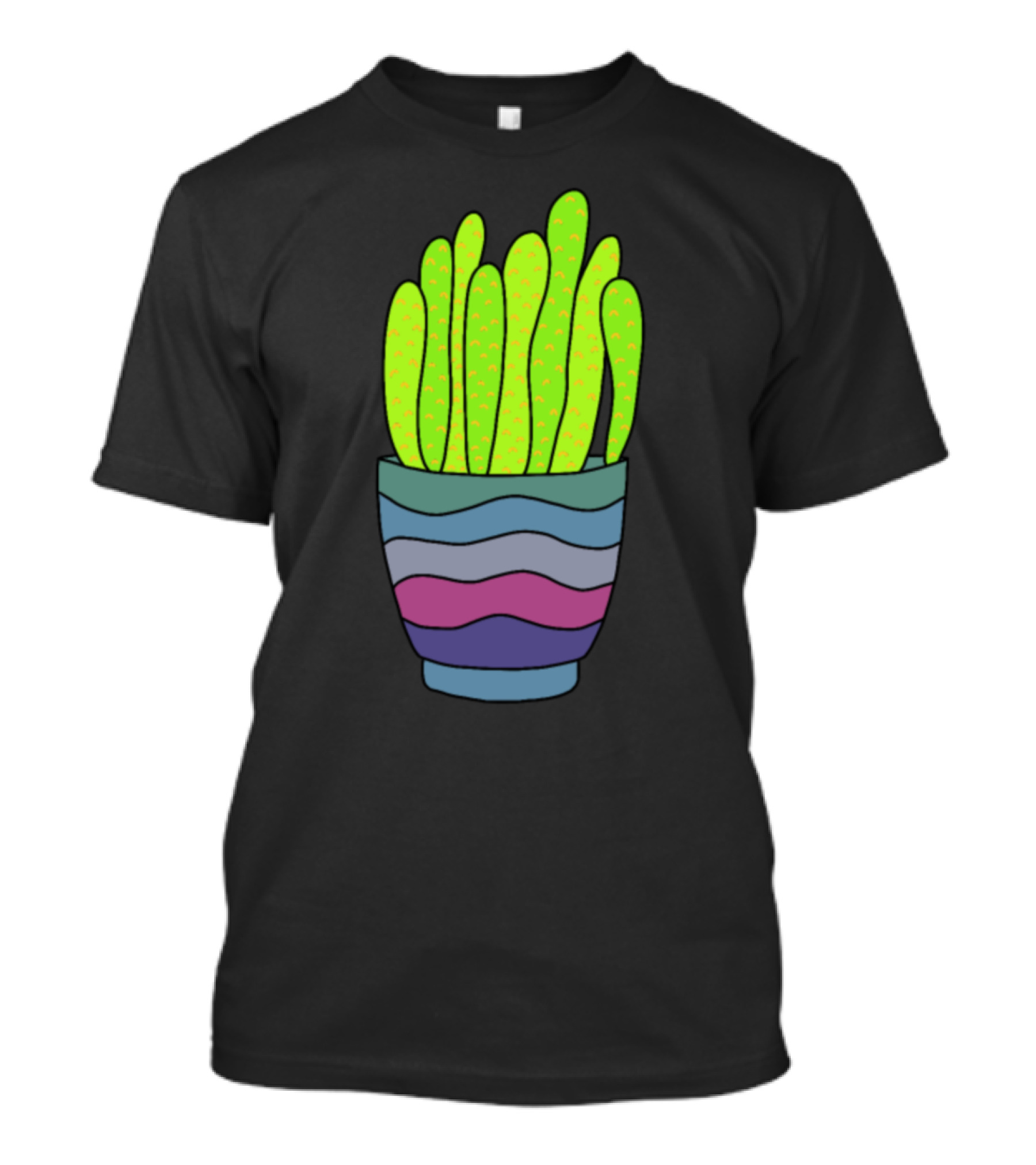 Bright Green Succulents In Colorful Striped Pot T-Shirt