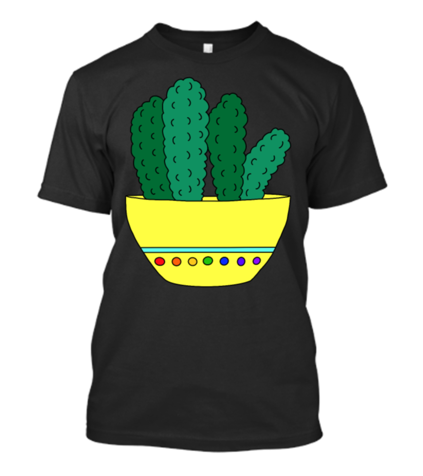 Broccoli Cactus Cereal Bowl With Yellow And Multicolored Dots T-Shirt