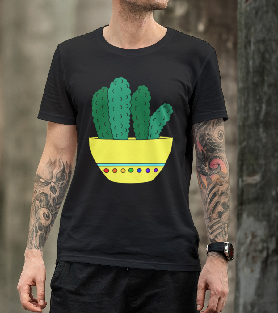 Broccoli Cactus Cereal Bowl With Yellow And Multicolored Dots T-Shirt
