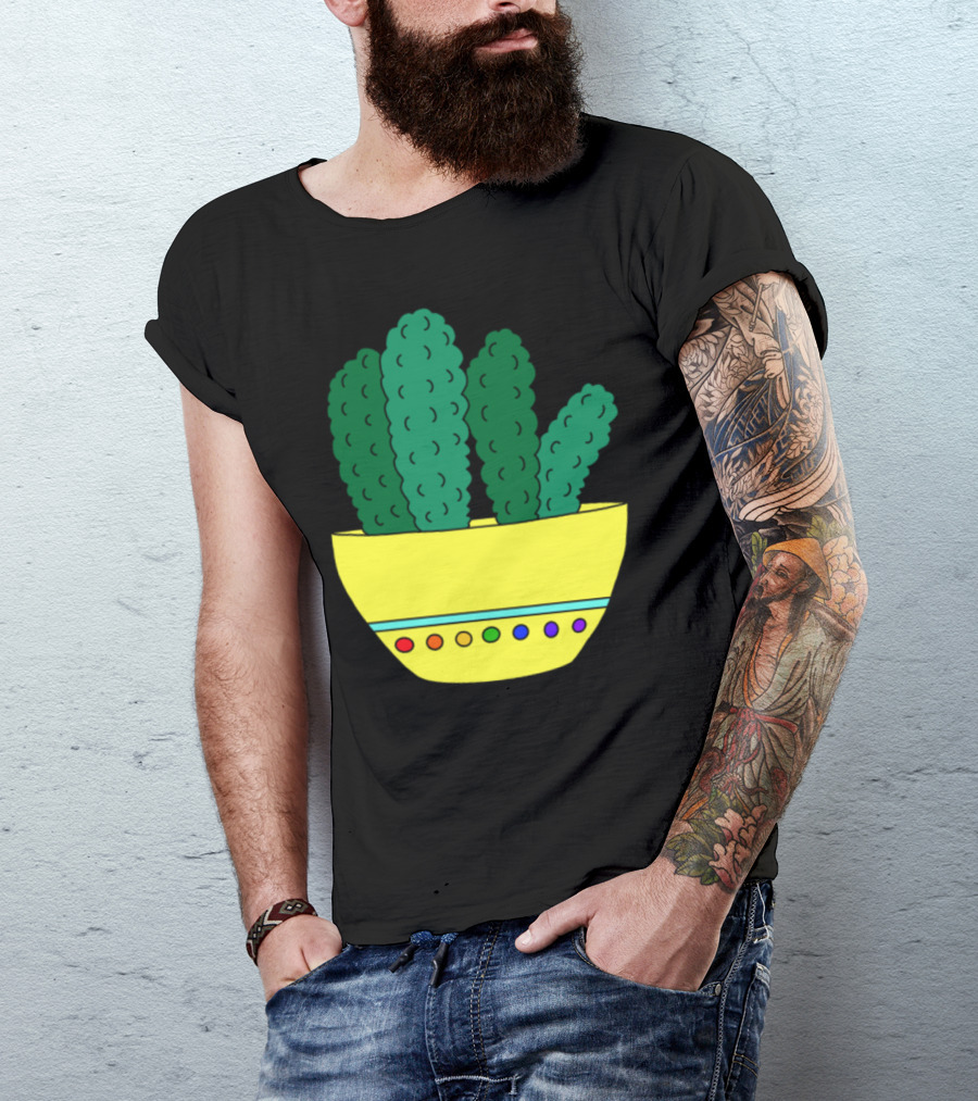 Broccoli Cactus Cereal Bowl With Yellow And Multicolored Dots T-Shirt