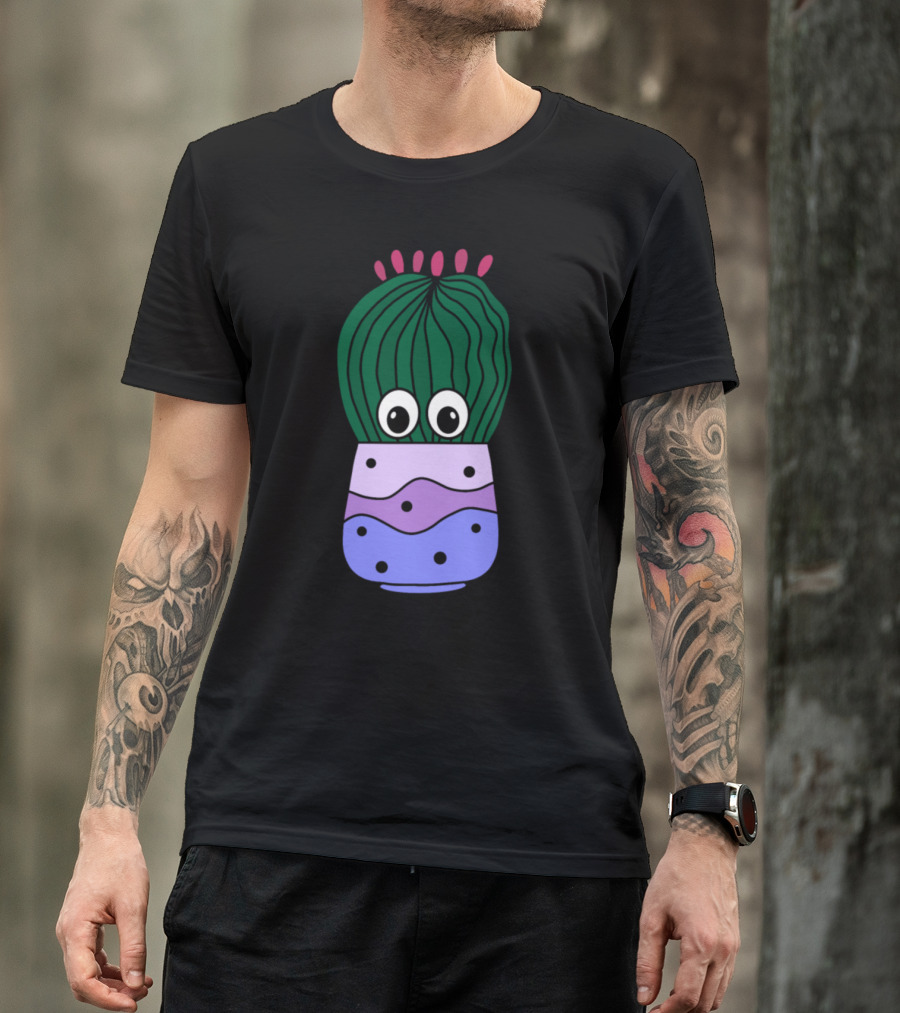 Bulky Cactus With Eyes In Purple Ombre Pot With Pink Accents T-Shirt