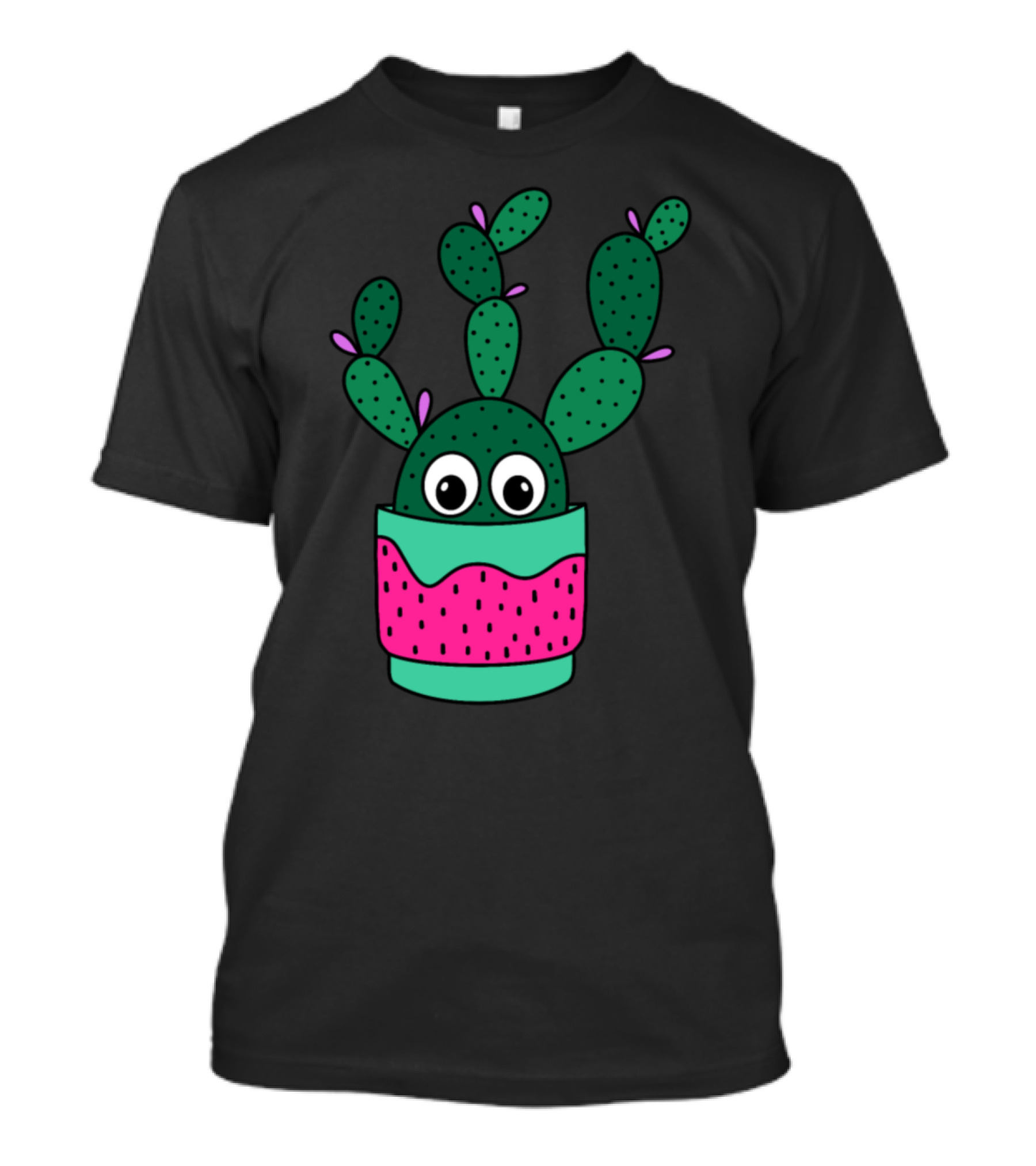 Bunny Ear Cactus With Playful Eyes In Bright Pink And Green Pot T-Shirt