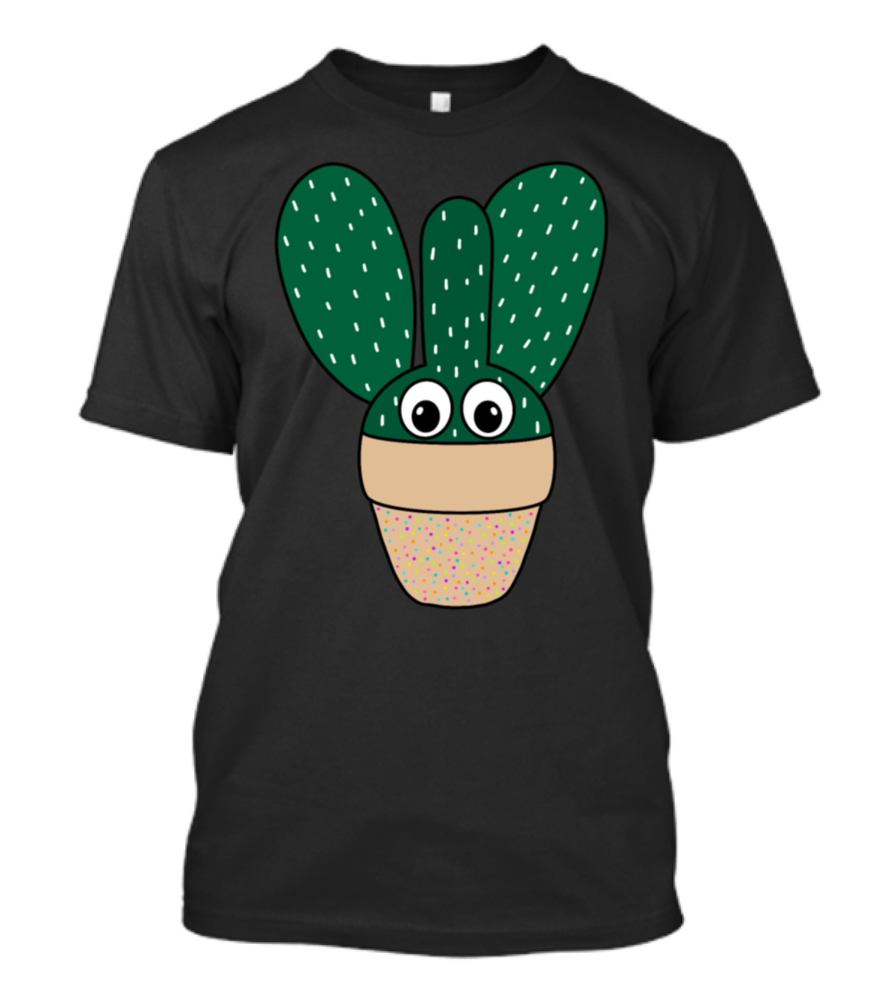 Bunny Ears Cactus With Googly Eyes In Colorful Dotted Pot T-Shirt
