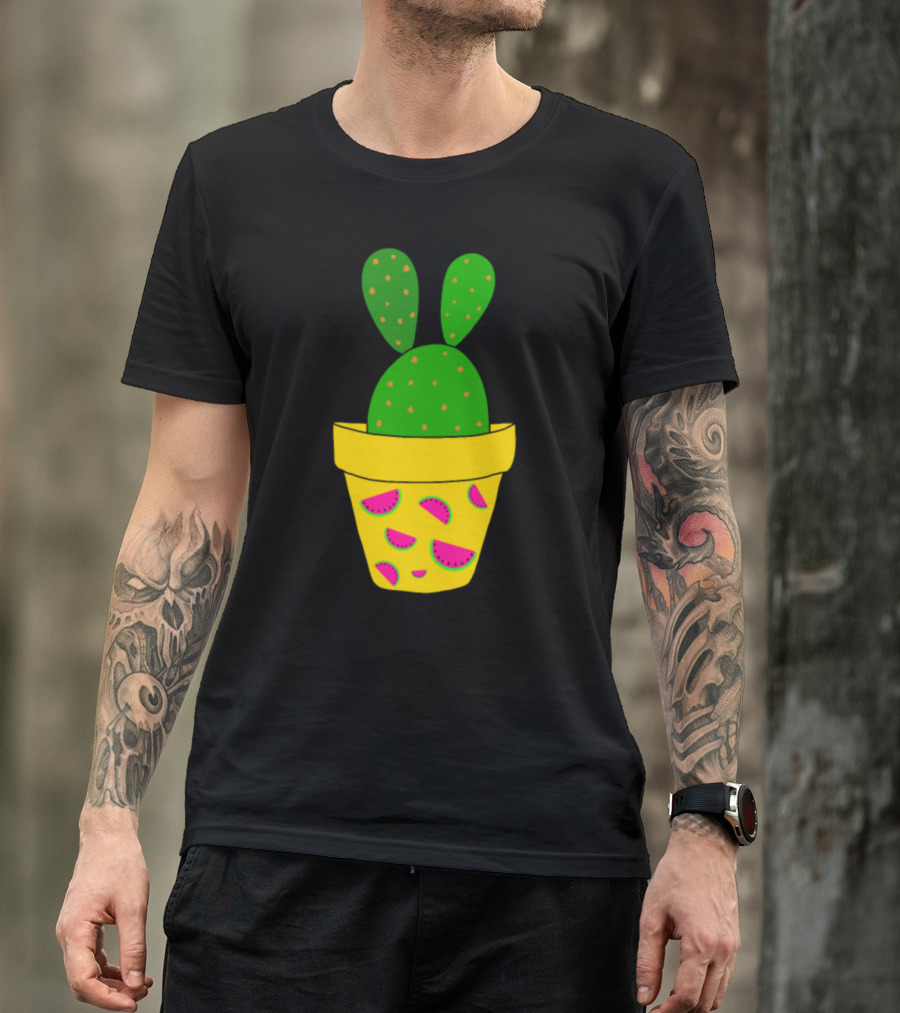 Bunny Ears Cactus In Watermelon Pot T-Shirt