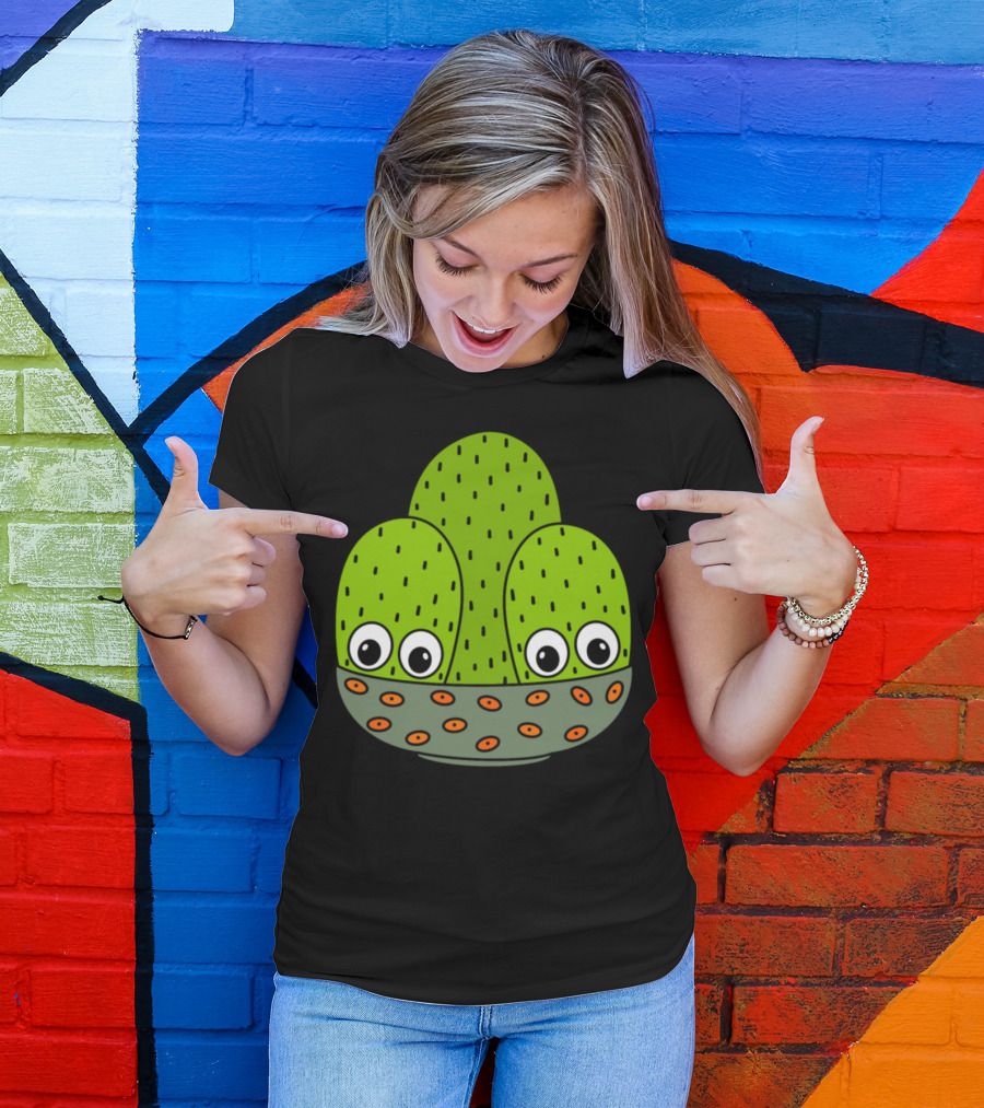 Cacti Bunch In A Bowl Planter Cute Cartoon Eyes T-Shirt