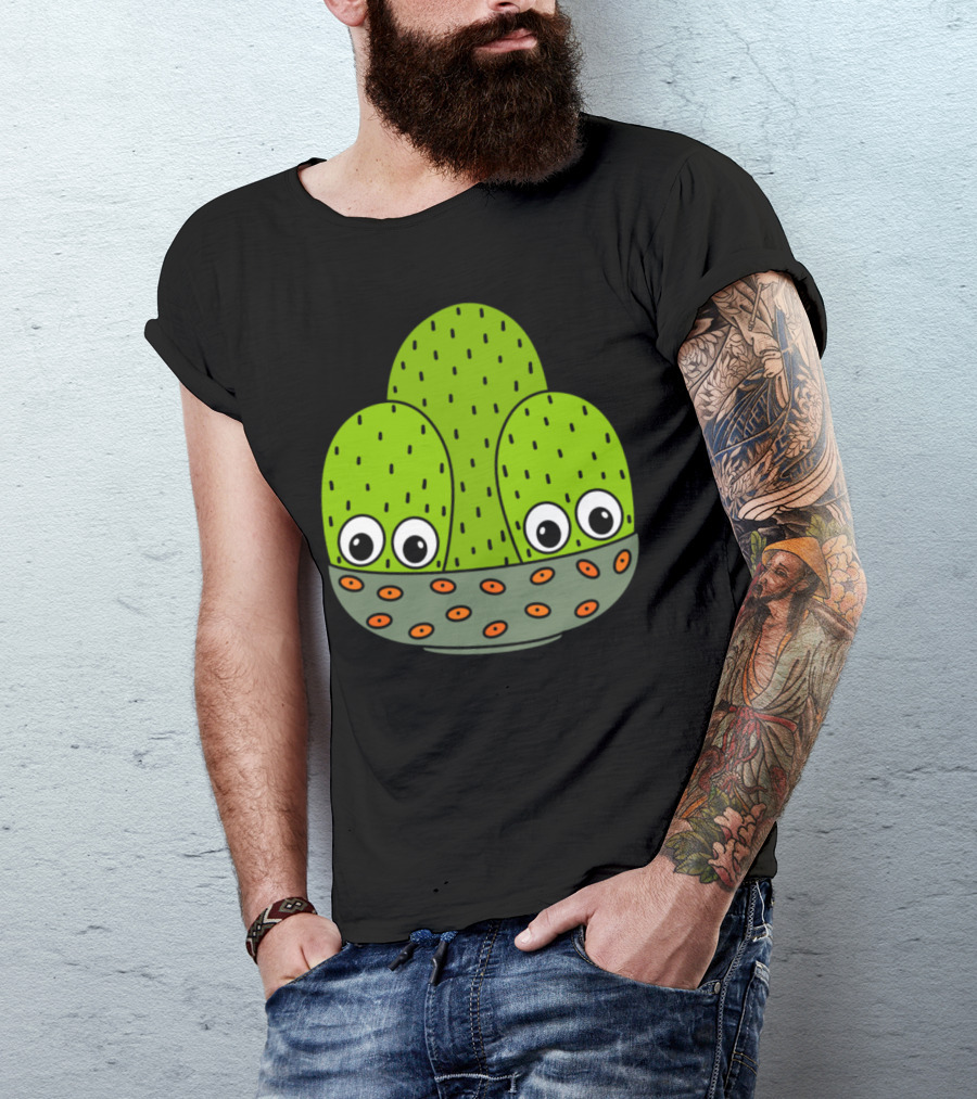 Cacti Bunch In A Bowl Planter Cute Cartoon Eyes T-Shirt