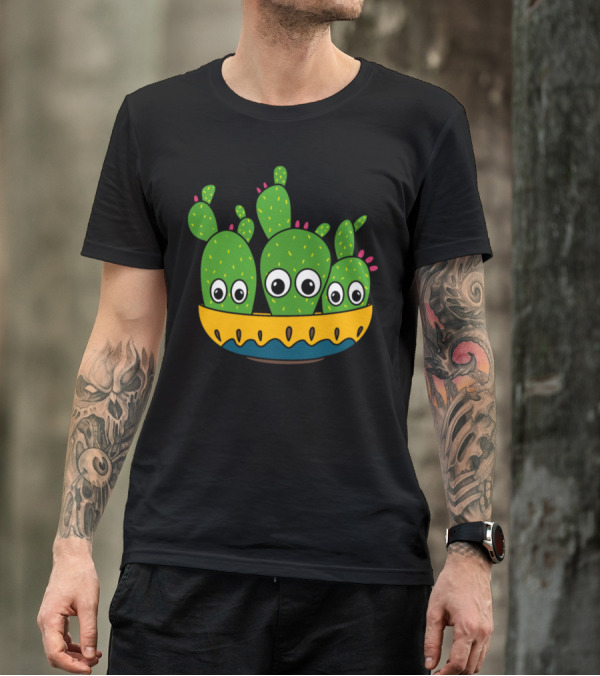 Cacti Bunch In A Bowl Cute Cartoon Plantereegko T-Shirt