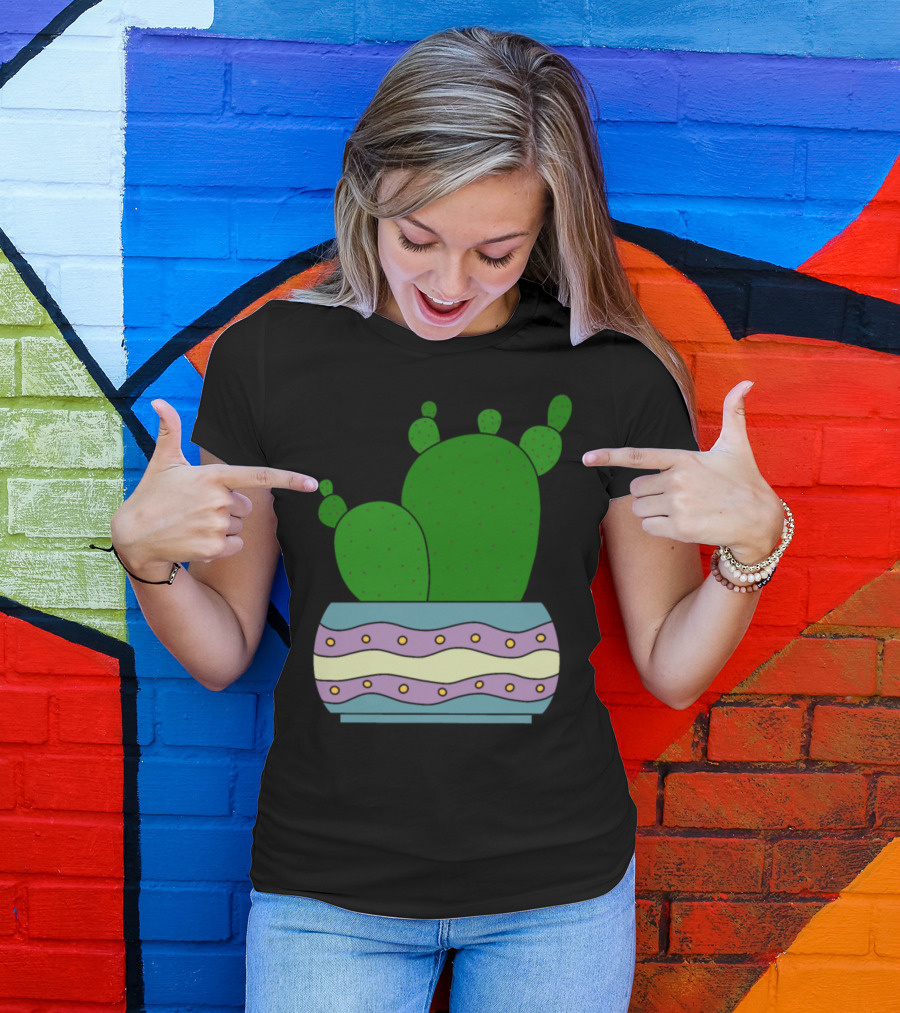 Cacti Bunch In A Colorful Patterned Pot T-Shirt