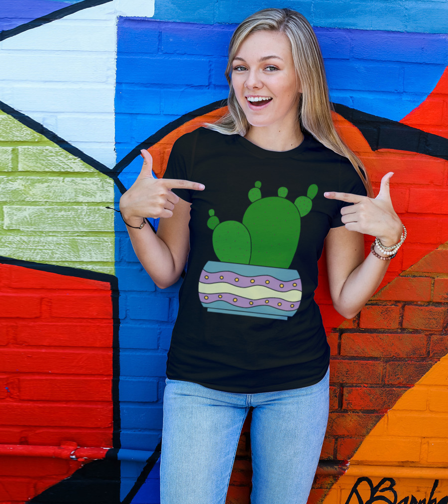 Cacti Bunch In A Colorful Patterned Pot T-Shirt