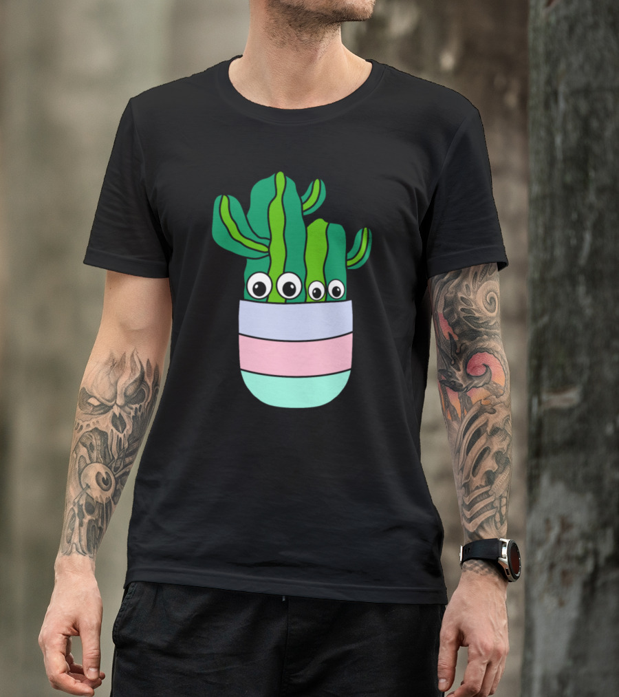 Cacti Bunch With Googly Eyes In Colorful Pot T-Shirt