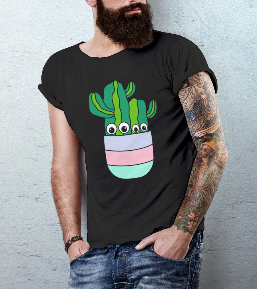 Cacti Bunch With Googly Eyes In Colorful Pot T-Shirt