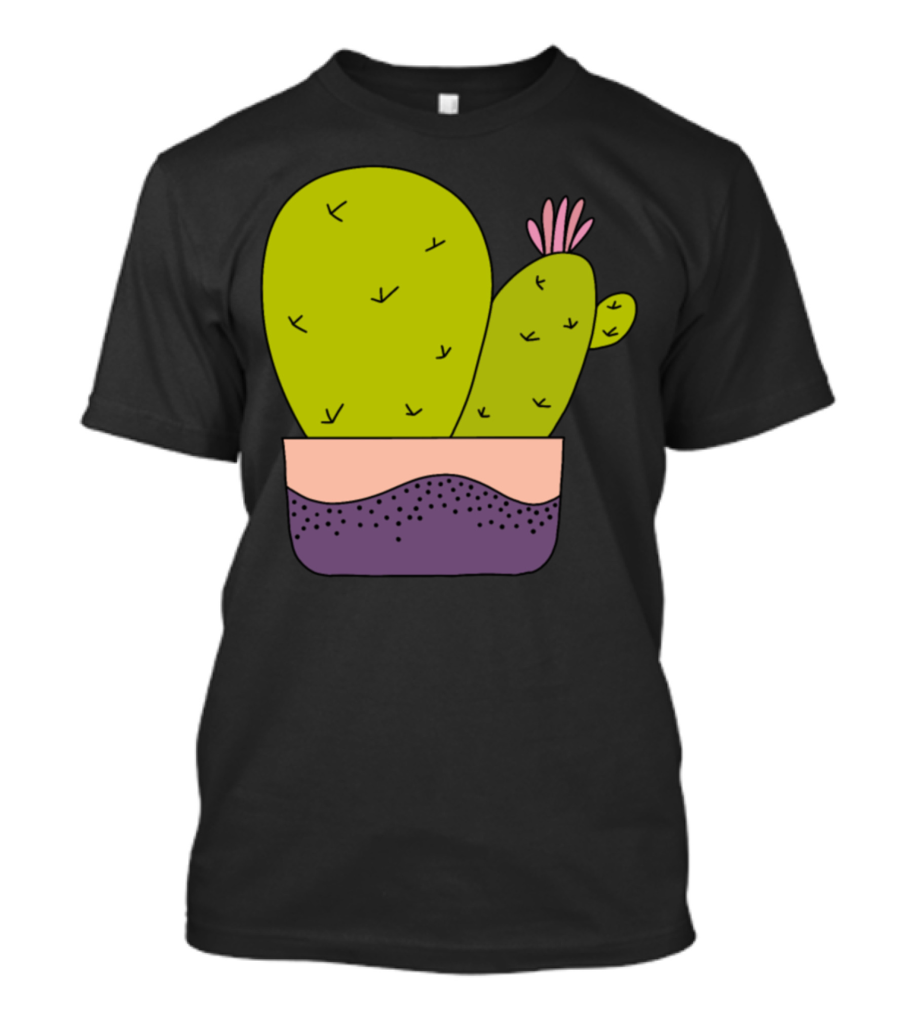 Cacti Bunch With Pink Flower In Colorful Pot T-Shirt