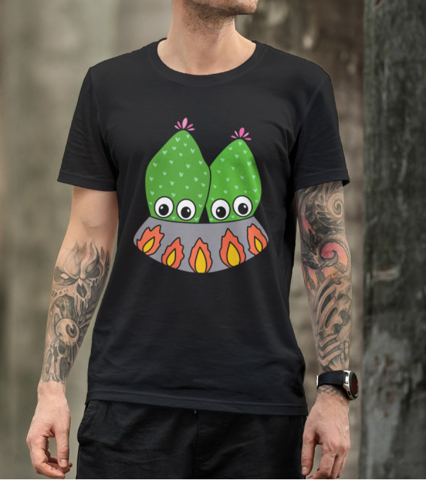 Cacti Couple In A Nice Pot With Colorful Flames T-Shirt