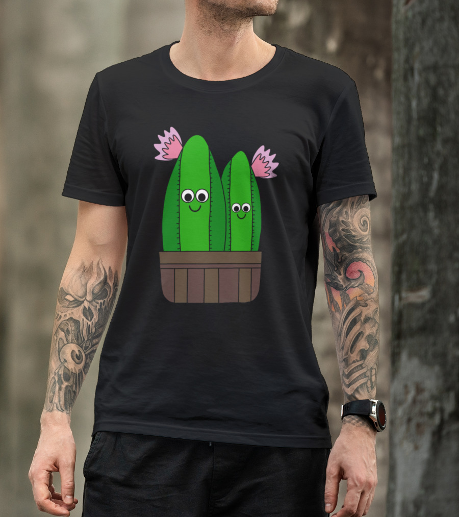 Cacti Cuties In A Wooden Pot With Smiling Flowers T-Shirt