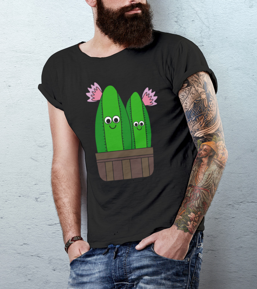 Cacti Cuties In A Wooden Pot With Smiling Flowers T-Shirt