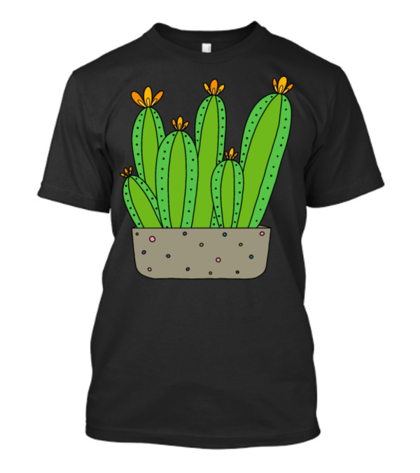 Cacti Group With Yelloworange Blooms In Speckled Pot T-Shirt