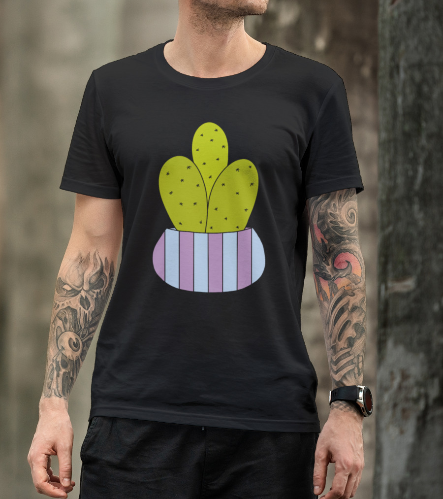 Cacti In A Striped Pot With Green And Purple Accents T-Shirt