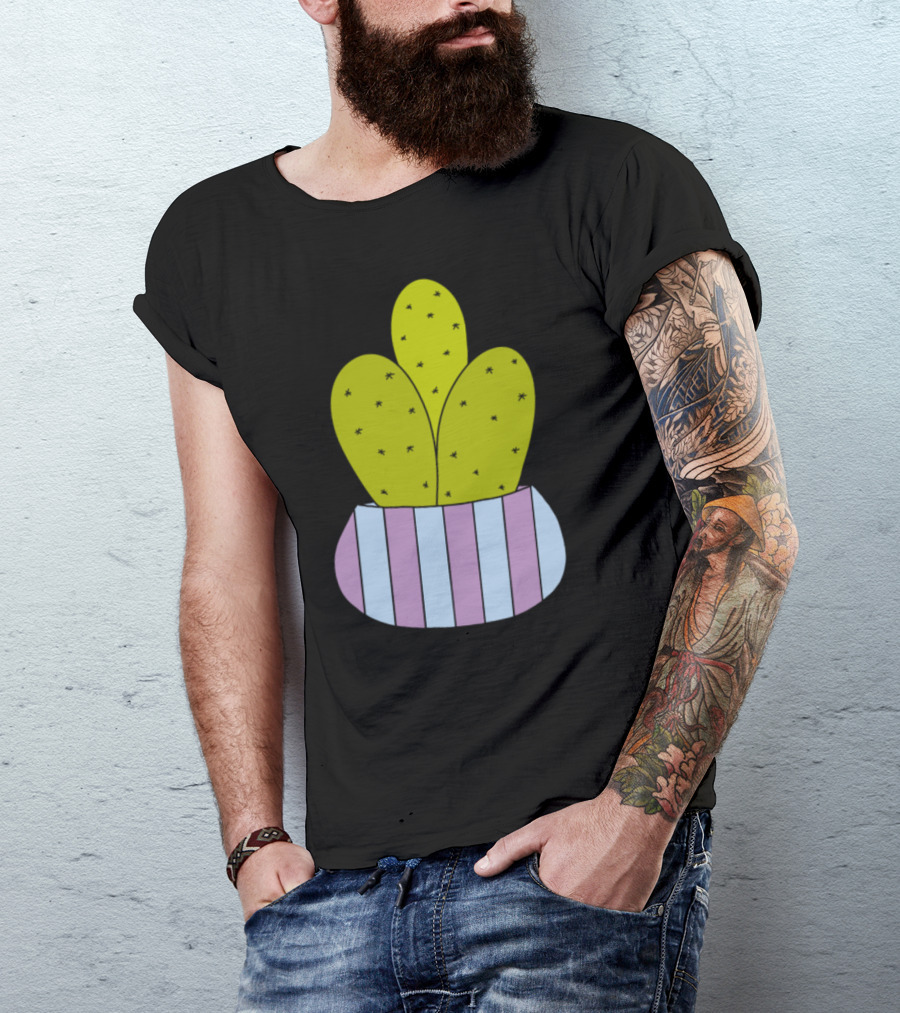 Cacti In A Striped Pot With Green And Purple Accents T-Shirt