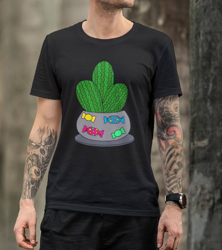 Cacti In Colorful Candy Pot For Halloween Trick Or Treat T-Shirt