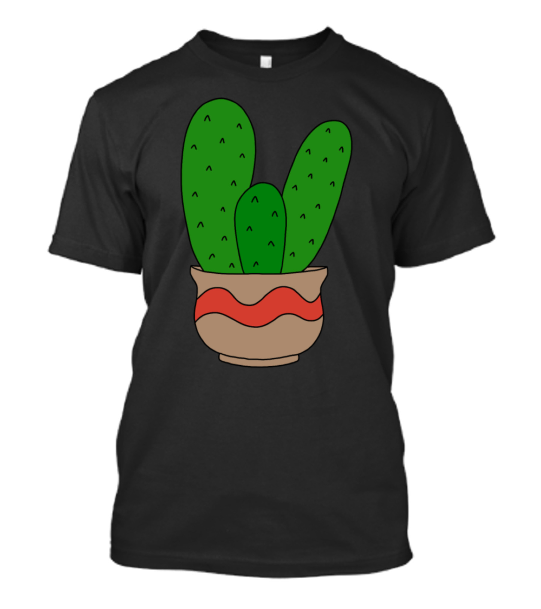 Cacti In Cute Pot With Simple Red Wavy T-Shirt