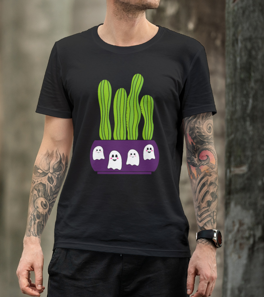 Cacti In Halloween Ghosts Pot T-Shirt