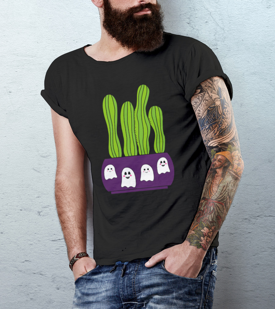 Cacti In Halloween Ghosts Pot T-Shirt