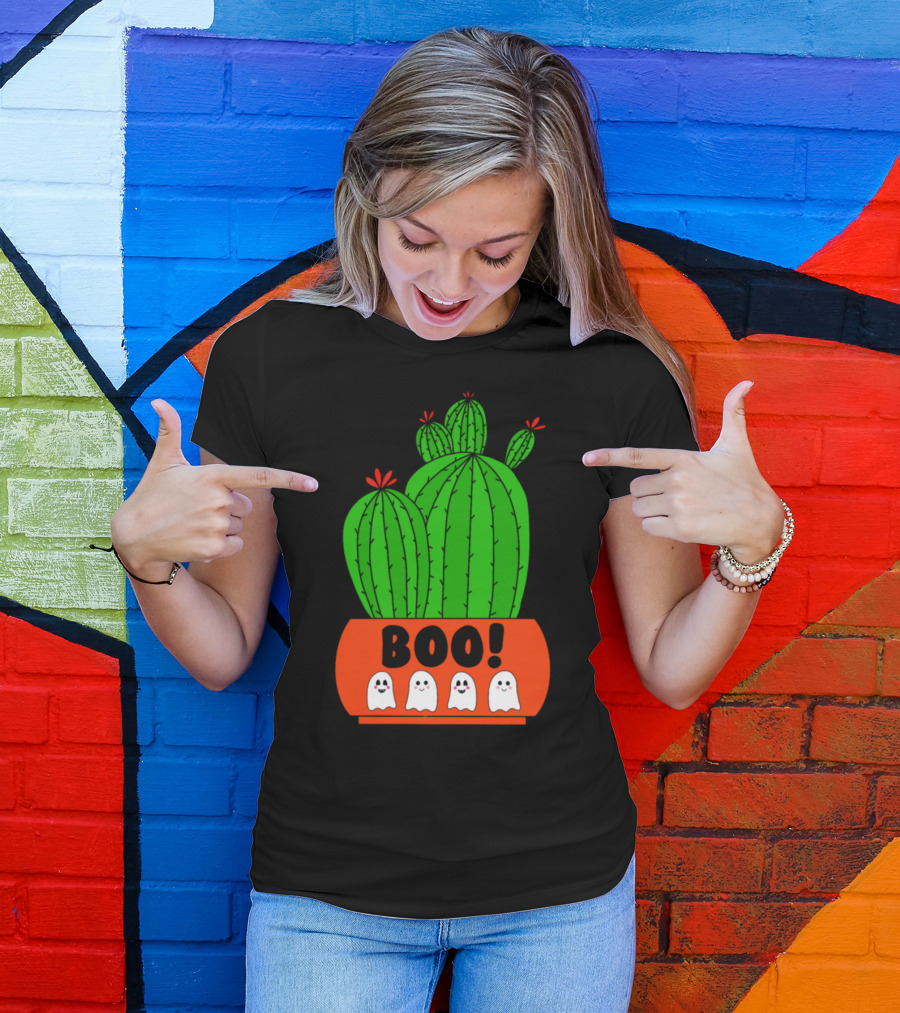 Boo Ghosts Cactus Halloween Pots T-Shirt