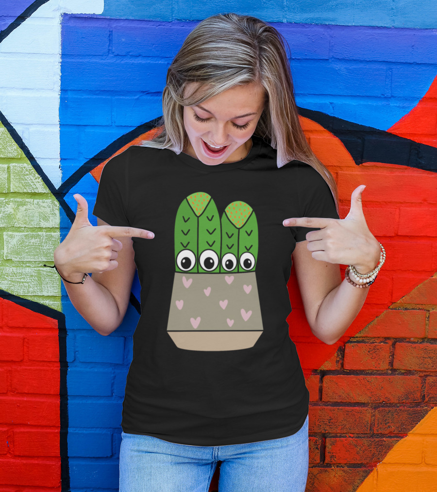 Cacti With Big Eyes In Hearts Pot T-Shirt