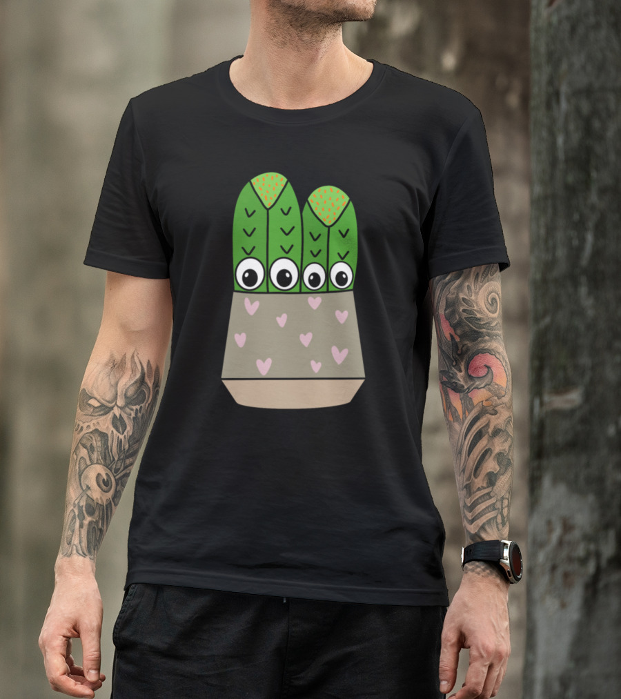 Cacti With Big Eyes In Hearts Pot T-Shirt