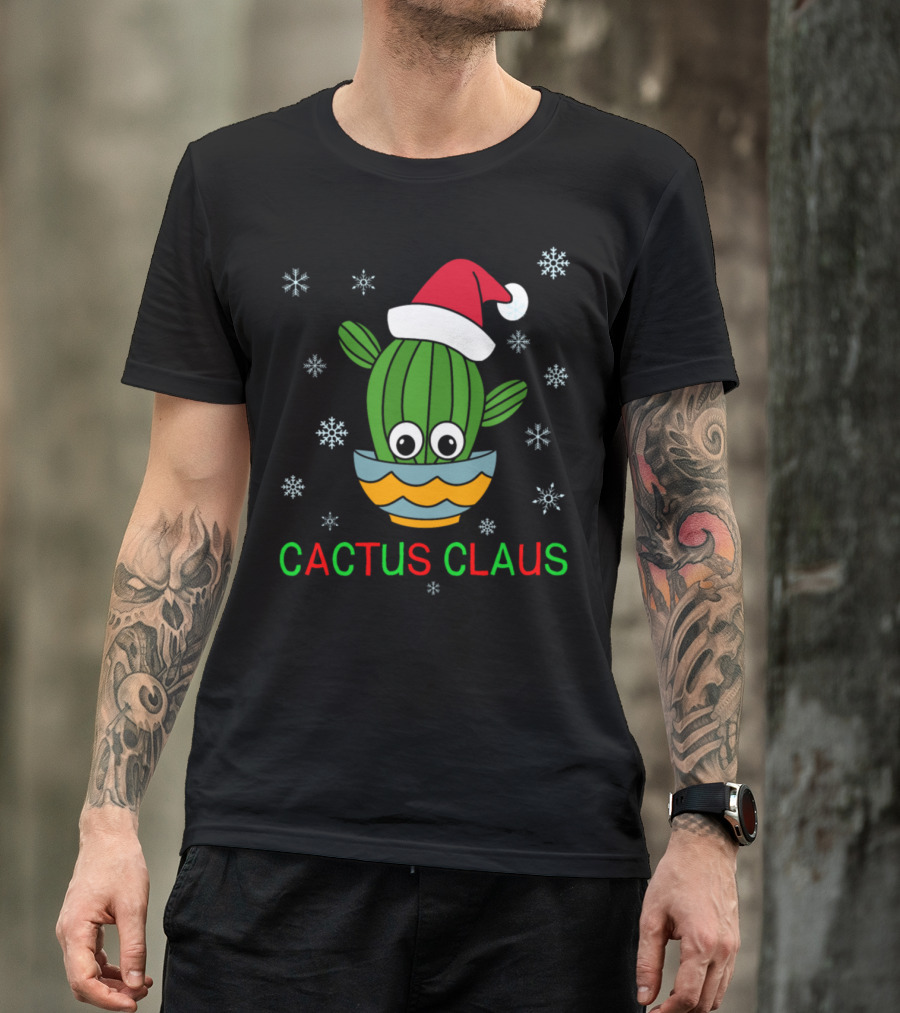 Cactus Claus Santa Hat Cactus Bowl With Snowflakes T-Shirt