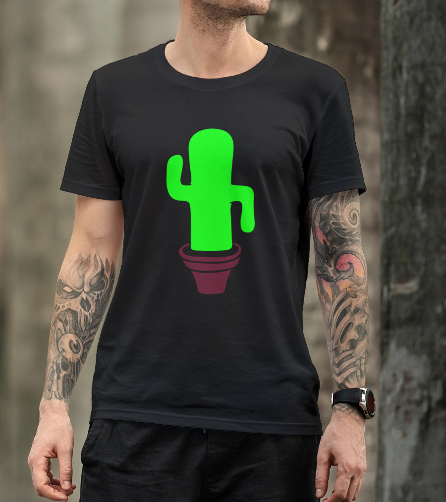 Cactus Dancing Sweet Cute Flowerpot Vibrant Green Cartoon T-Shirt